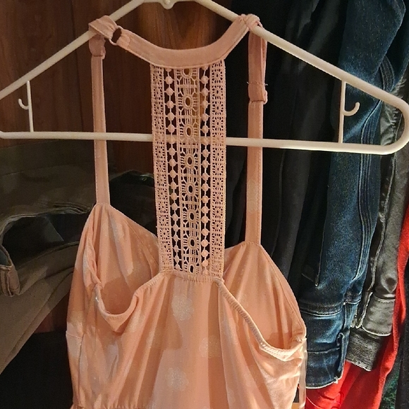 No Boundaries Peach Pink Crochet-Back Midi Dress - Picture 5 of 7